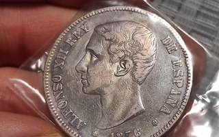 5 pesetas 1876 Espanja hopearaha