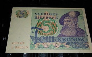 Ruotsi Sweden 5 Kruunua 1981 sn315 UNC