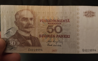 50 markkaa G sarja 1977 + 5 x 10 markkaa