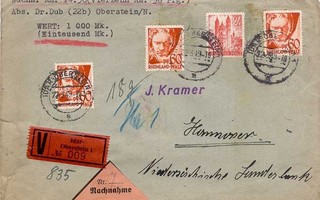 BRD Rheinland-Pfalz Mi 12 ym vakuutettu postiennakkokirje