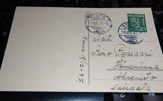 Koura -leima M-30 postikortilla 1947 PK600/4