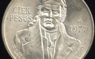 Meksiko 100 pesos 1977 KM 483.1 hopeaa