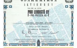 1989 Pro Lehdisto Oy spec, Helsinki osakekirja
