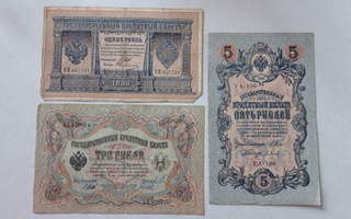 Venäjä 1 rupla v 1898, 3 ruplaa v. 1905 ja 5 ruplaa v 1909