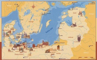 Kartta Itämeri reitit tiilirakennukset (postikortti)