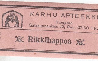Rikkihappoa  Karhu Apteekki  Tampere   a52