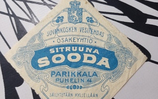 Juvankosken vesitehdas Sitruuna Sooda etiketti.