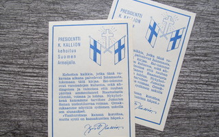 "Presidentti K. Kallion kehoitus Suomen Armeijalle".