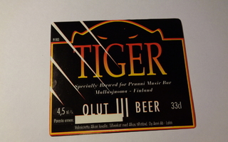 Etiketti - Tiger olut for Prunni Music Bar, Mallasjuoma
