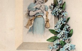 Vanha postikortti- nainen ja kyyhkynen