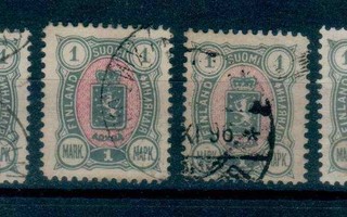 1889  harmaa/punainen  1 mk  x 4 kpl  ylänurkkainen